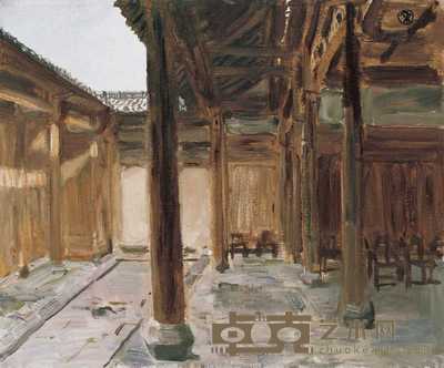 戴士和 2003年作 屏山祠堂 50×60cm